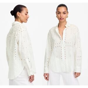 Madewell | NWT Embroidered Oversized Button-Up Shirt in White | Sz S